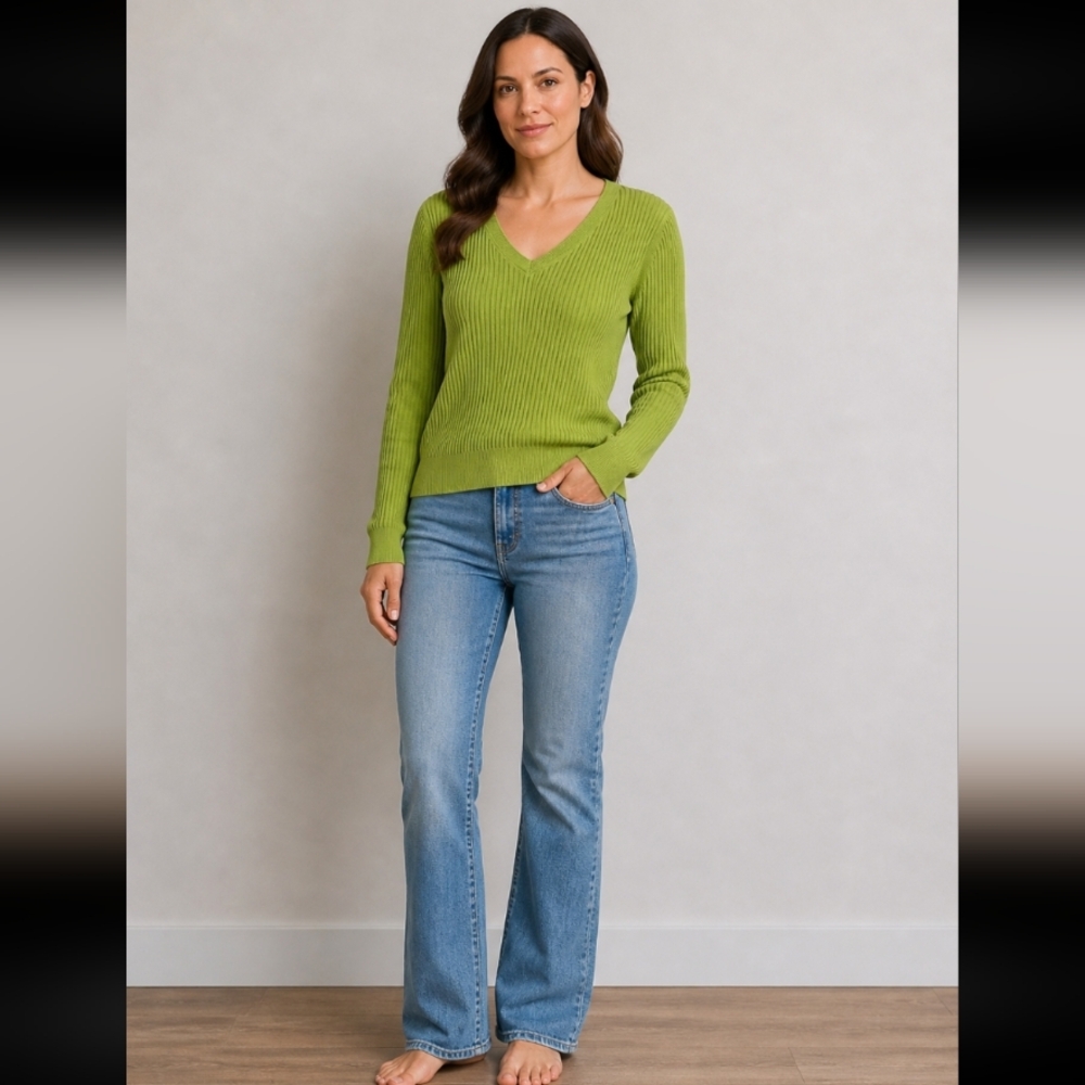 FASHION BUG Ribbed Long Sleeve V Neck Sweater XL 100% Cotton